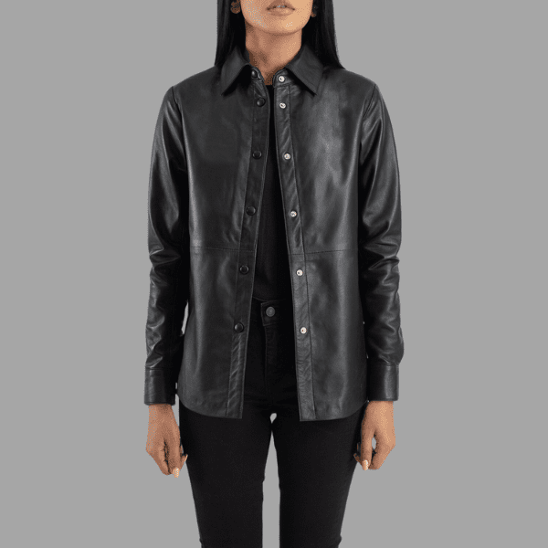 Zenith Black Leather Shirt Jacket