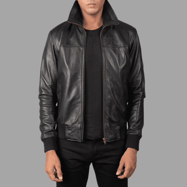 Air Rolf Black Leather Bomber Jacket