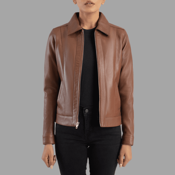 Vixen Brown Classic Collar Leather Jacket