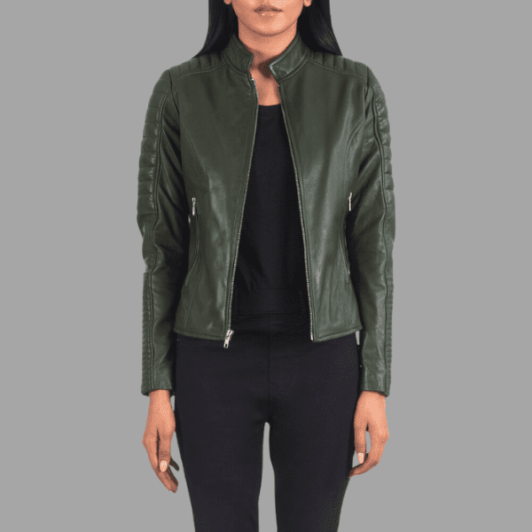 Adalyn Quilted Green Leather Biker Jacket