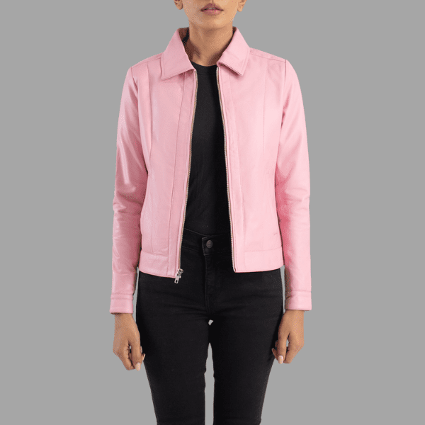 Vixen Pink Classic Collar Leather Jacket
