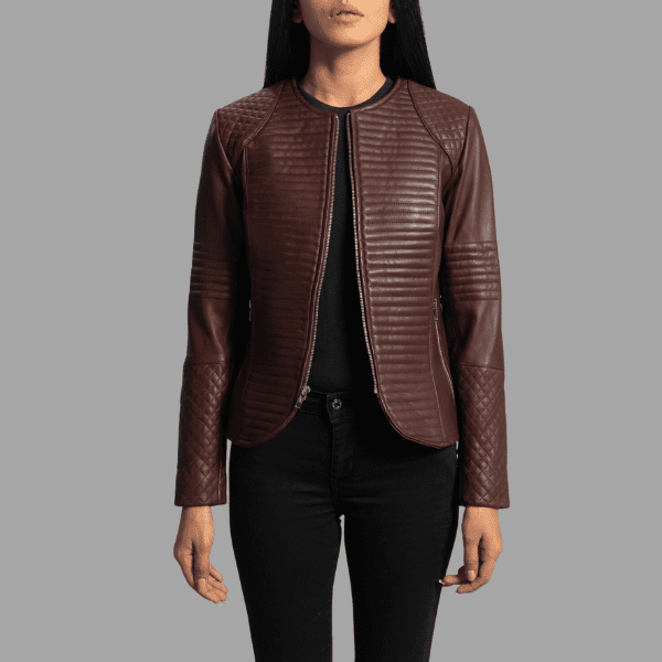 Nexi Quilted Maroon Leather Jacket