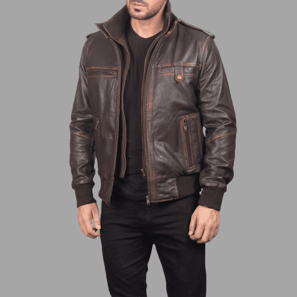 Glen Street Brown Leather Bomber Jacket