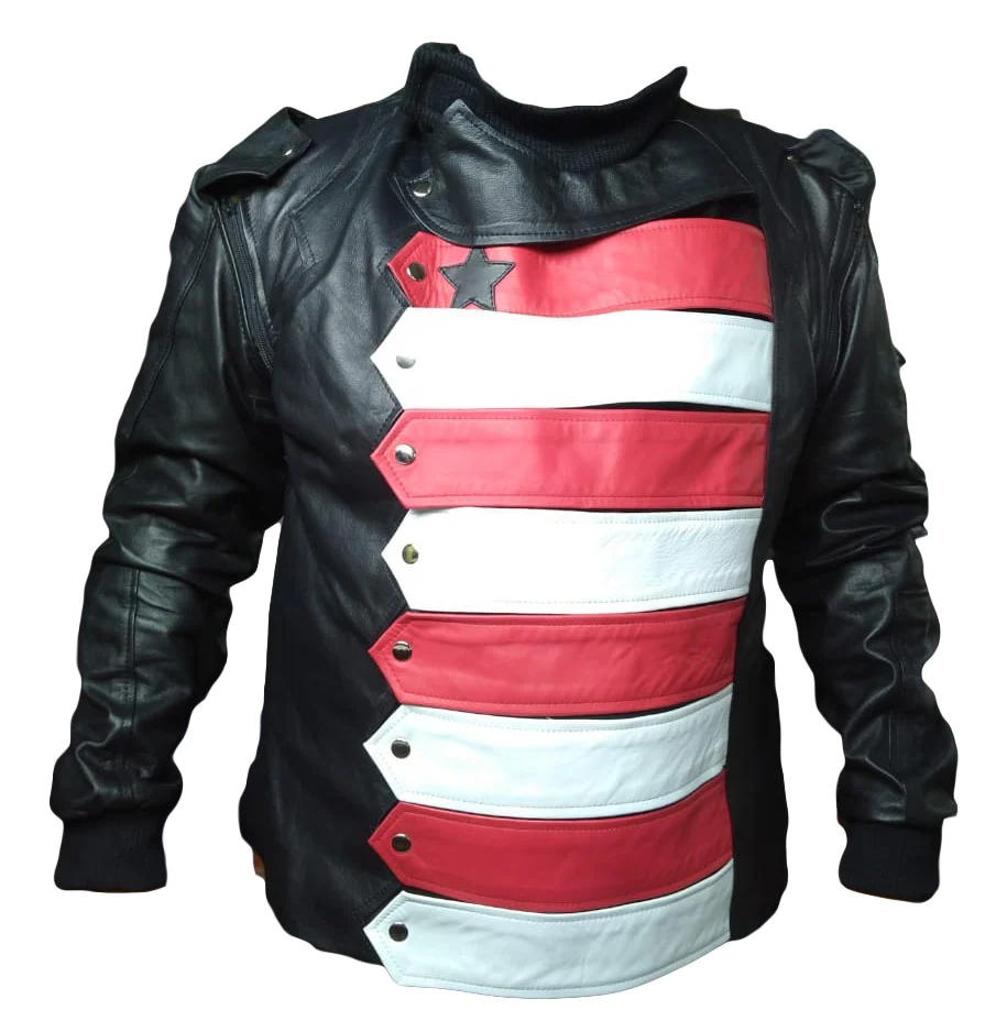 Captain America Winter Soldier Bucky Barnes Red & Black Leather Jacket