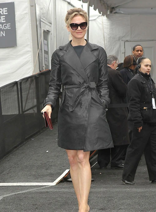 RENEE ZELLWEGER LEATHER LONG COAT